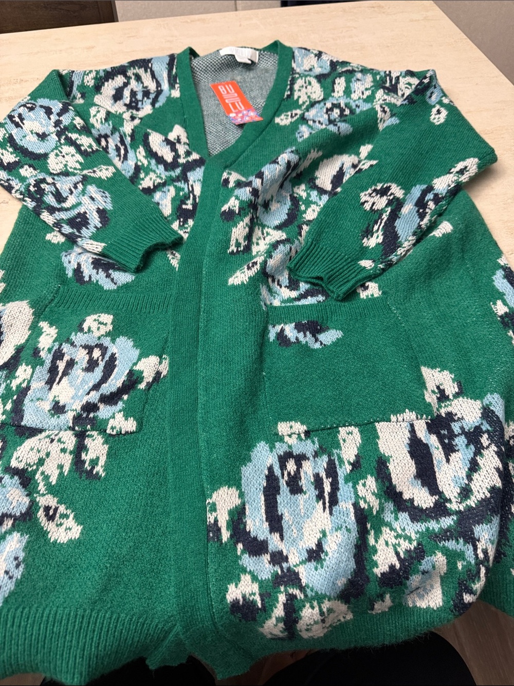 Bunulu Green Floral Open-Front Cardigan long Sweater